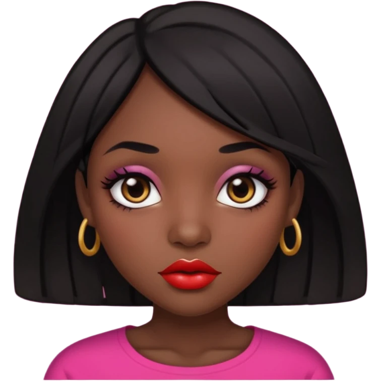 Dark skin gurl with black hair, big lips m, dark brown eye, octagon face shape and chinky eyes no red lipstick  emoji
