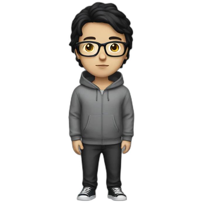 white boy with spects with black hair with full body with hoodie emoji