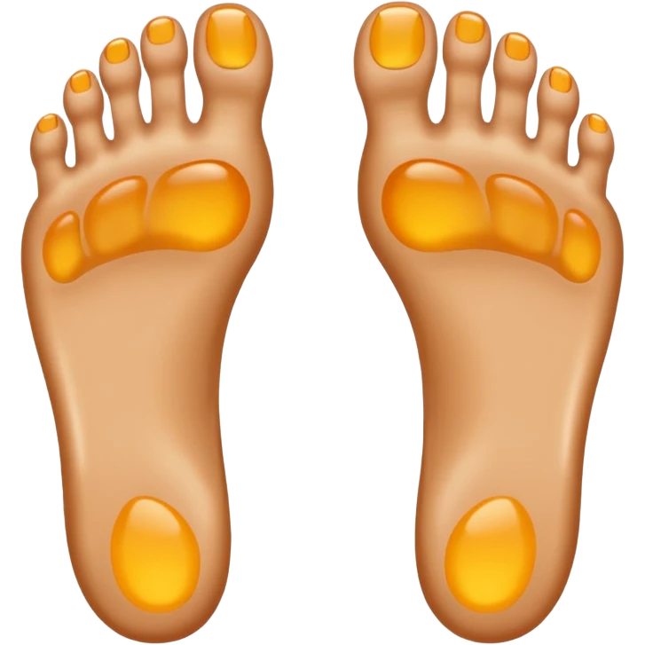 two feet, soles showing, five toes on each foot, shiny, perfectly orthopedic shape, emoji style emoji