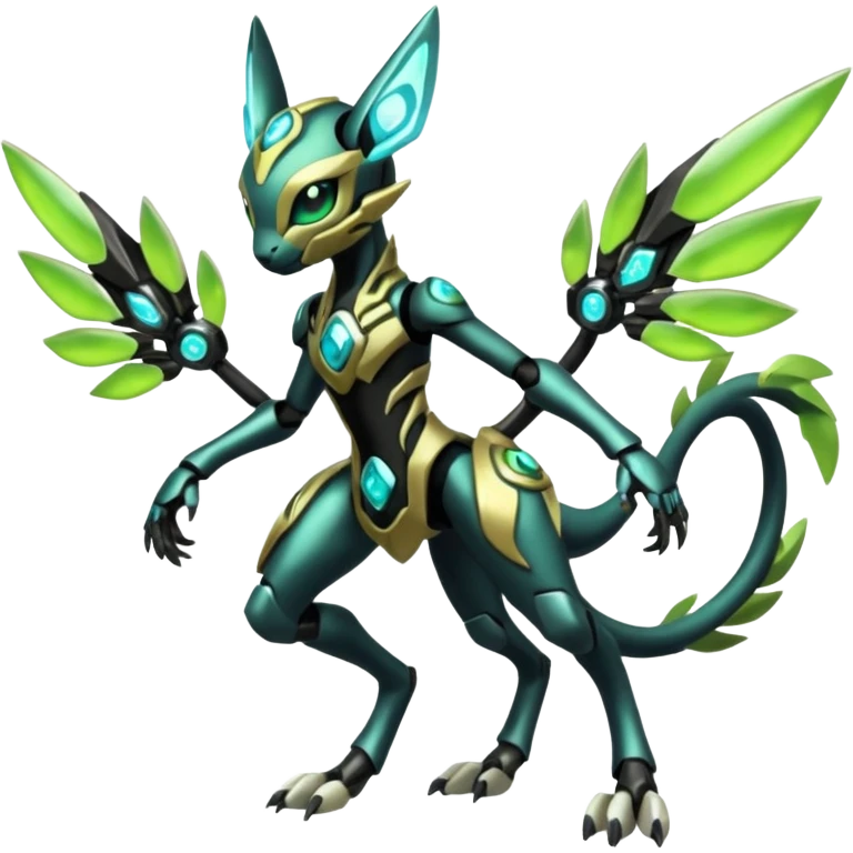  Exotic Futuristic Cyborg-Cyber-Meloetta-Zygarde-Zeraora-Protogen-Palkia-hybrid-fusion-Fakémon-creature, full body emoji