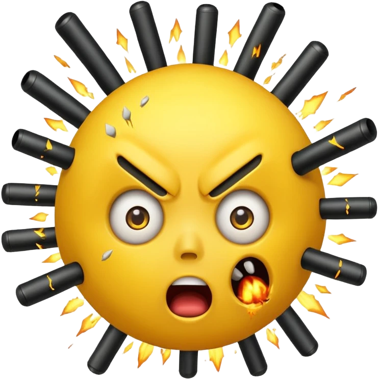 Create a mind blowing face with bombs coming out as a yellow face like 🤯 emoji