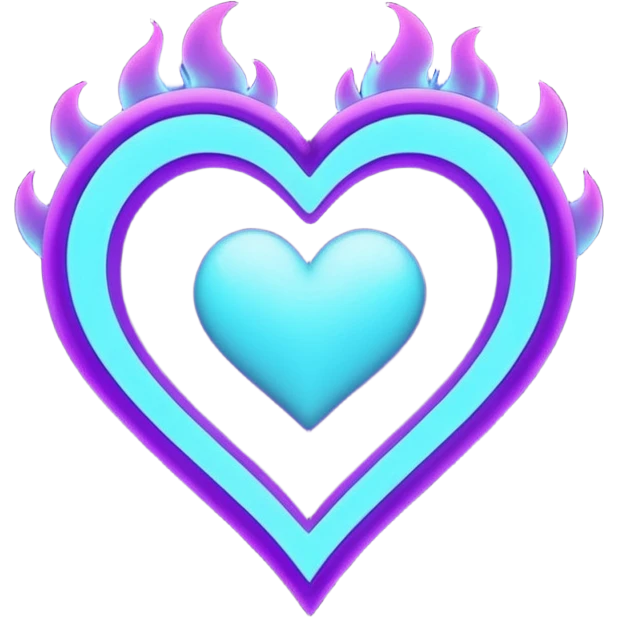 futuristic minimalistic fire heart made of purple (#8B5CF6) and cyan (#00E0FF) neon lines, dark background, digital tech aesthetic, no face, 1:1 aspect ratio emoji