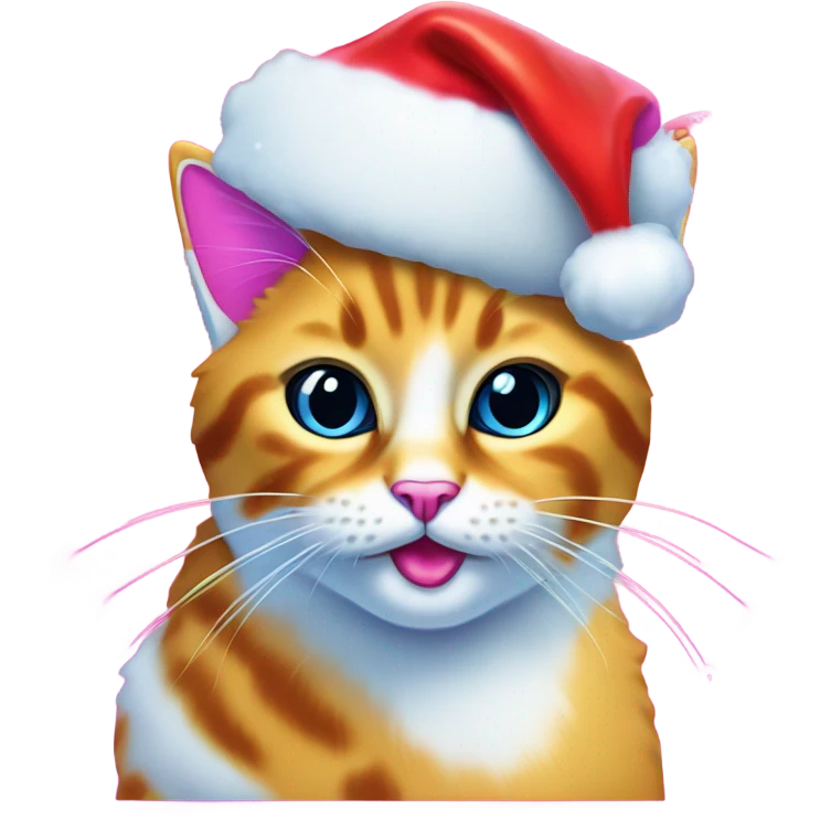 Lisa frank Christmas cat with Santa hat emoji