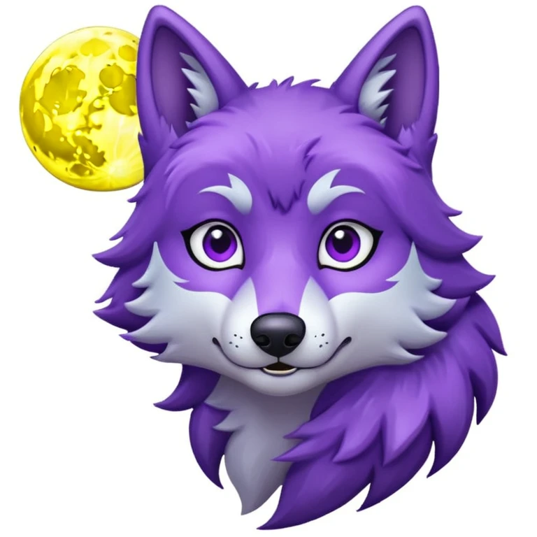 Un lobo violeta con una luna emoji