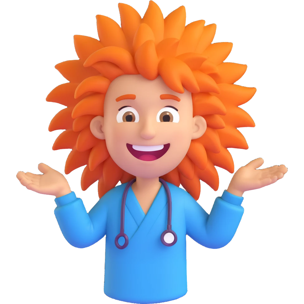 discord role icon for a psychiatric clinic, hilarious patient character with wild hair, big smile, and funny pose, very comical and lighthearted, 3D style, color #6fe8f3 emoji