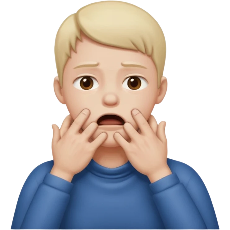 Stressed clenching face and mouth with hands choking the neck emoji