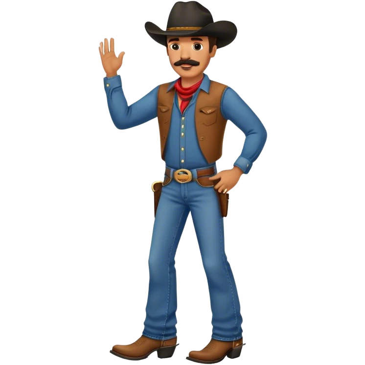 Man with dark hat and mustache line dancing in jeans and cowboy boots emoji