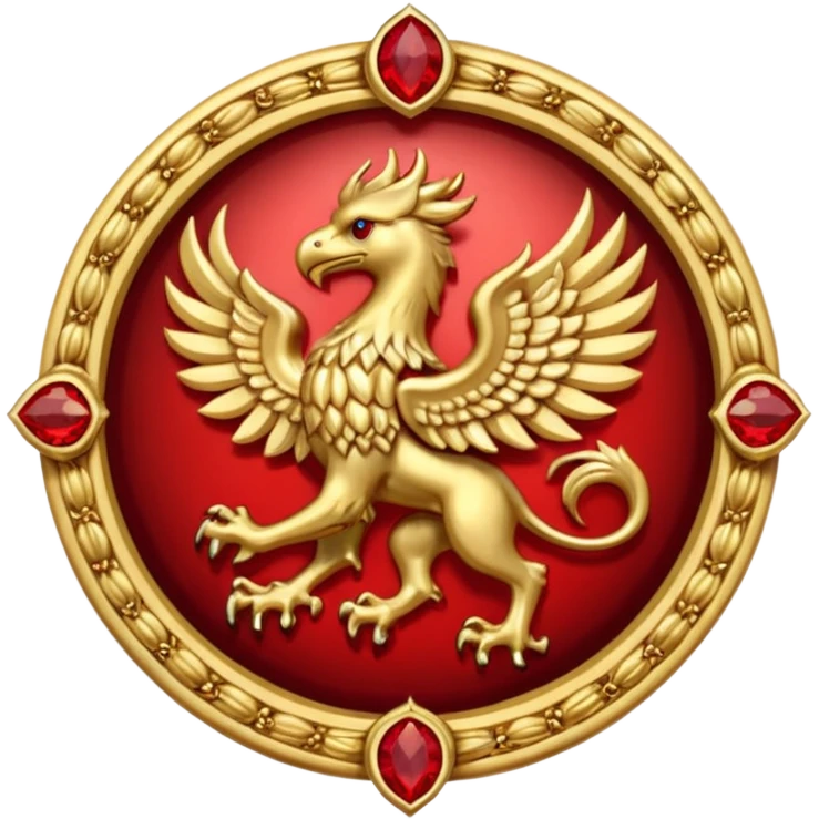 Golden griffin crest / brosch in a circle with red gems and no background emoji
