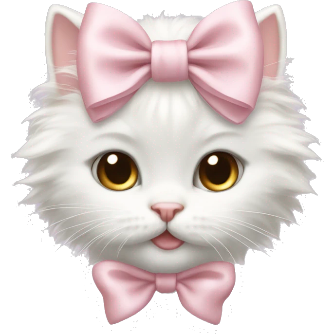 fluffy poofy white kitten light pink bow emoji