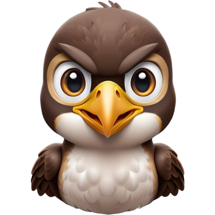 Cinematic Comical Falcon Portrait Emoji, Head tilted dramatically with an exaggeratedly shocked expression, featuring a sharply defined beak and wide, comically expressive eyes full of playful disbelief, Simplified yet hilariously expressive features, highly detailed, glowing with a slightly sassy glow, high shine, dramatic yet playful, stylized with an air of cheeky aerial mischief, soft glowing outline, capturing the essence of a meme-worthy falcon that looks ready to side-eye its way into viral fame! emoji