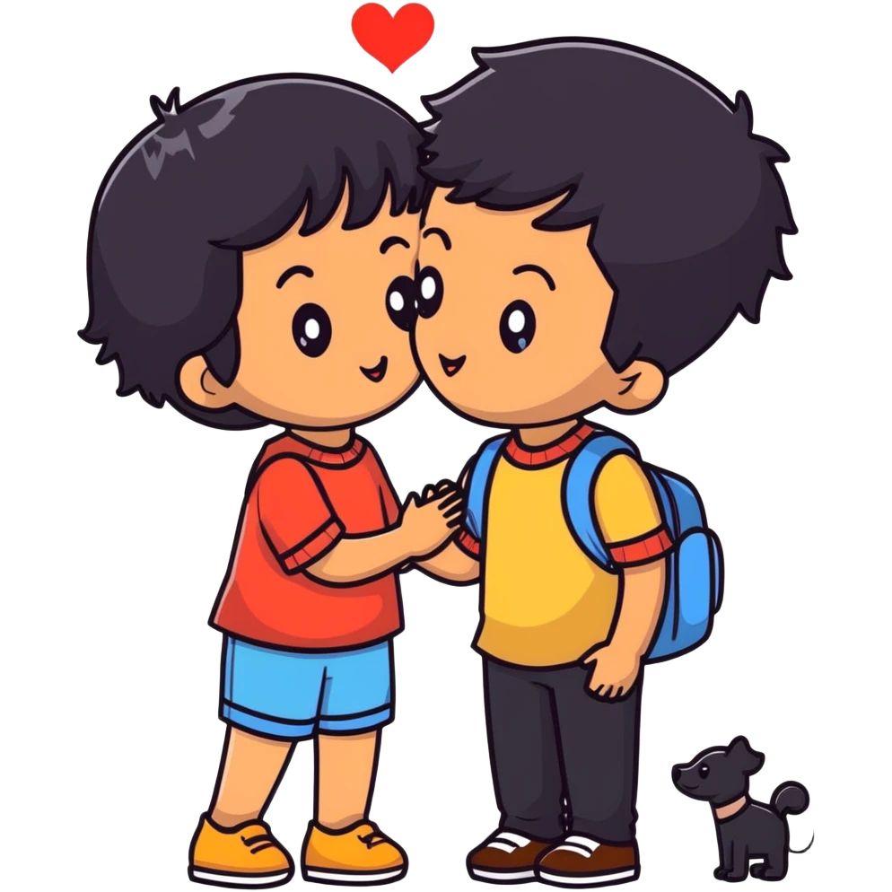 Black haired brown skinned boy kissing a black haired light skinned girl emoji