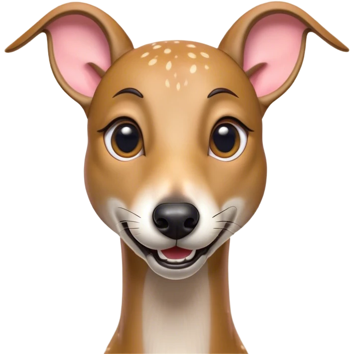 Cinematic Comical Fawn Greyhound Portrait Emoji, Head tilted dramatically with an exaggeratedly amused expression, featuring a striking fawn Fur with subtle elegance, wide, expressive eyes filled with playful disbelief, Simplified yet hilariously expressive features, highly detailed, glowing with a slightly sassy glow, high shine, dramatic yet playful, stylized with an air of cheeky charm, bright and endearing, soft glowing outline, capturing the essence of a spirited and over-the-top racer, so meme-worthy it feels like it could side-eye its way into internet fame instantly! emoji