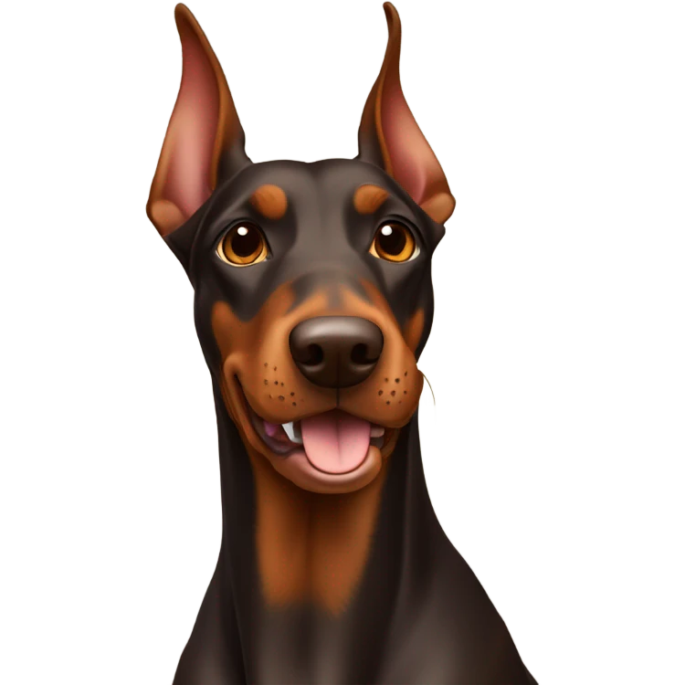Different shades of brown Doberman without cropped ears looking forward and happy  emoji
