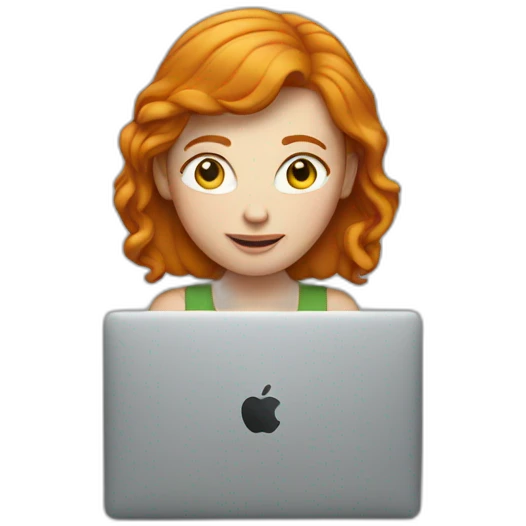 Ginger woman with MacBook emoji