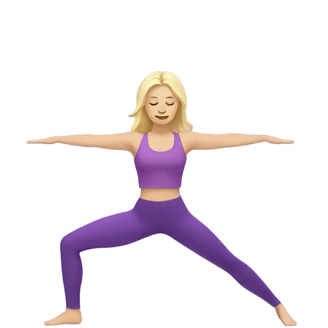 Blonde lady doing yoga with purple top and purple leggings emoji