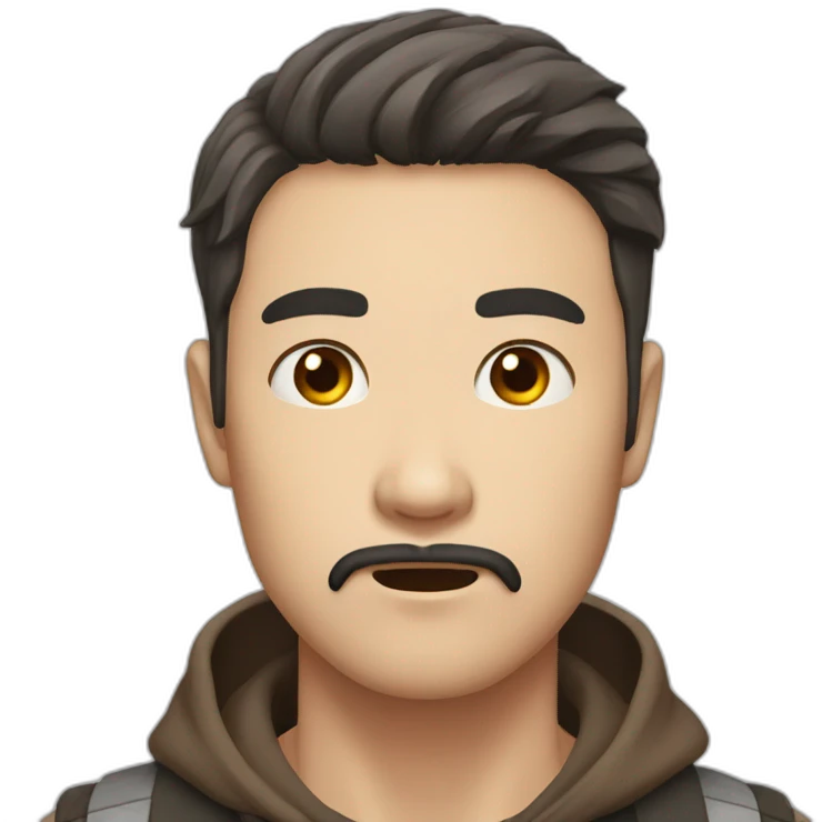 korean male early thirties short beard long brown hair scared expression emoji