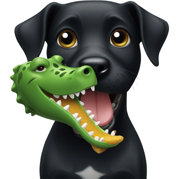 Black dog with alligator dog toy in mouth emoji