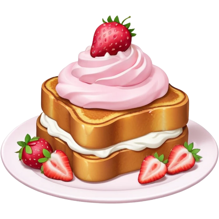 French toast with strawberry on top and pink whipped cream emoji