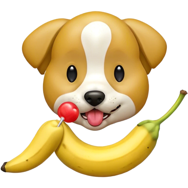 Naughty dog licks a banana shaped lollilop emoji
