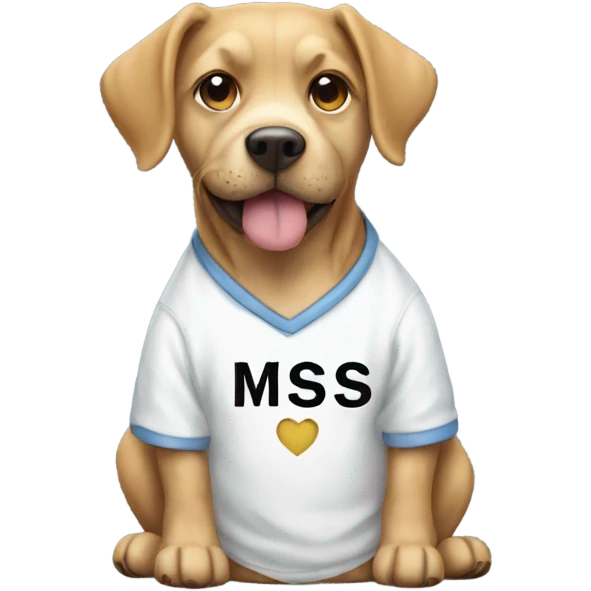 dog wearing a shirt that says i miss u emoji