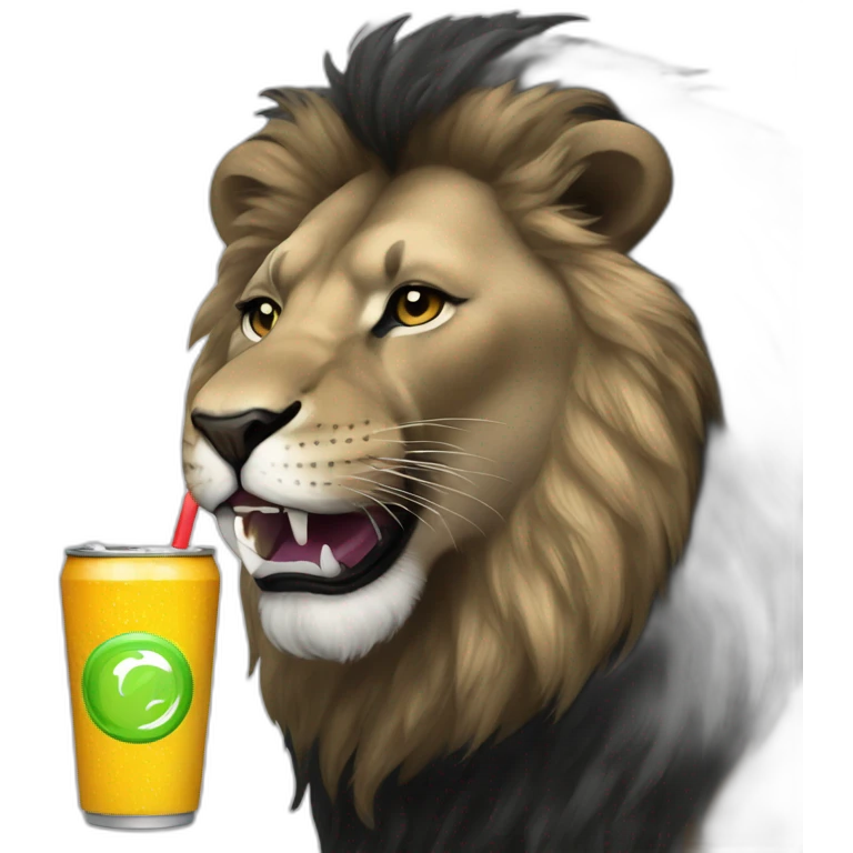 Black lion drinking energy drink emoji