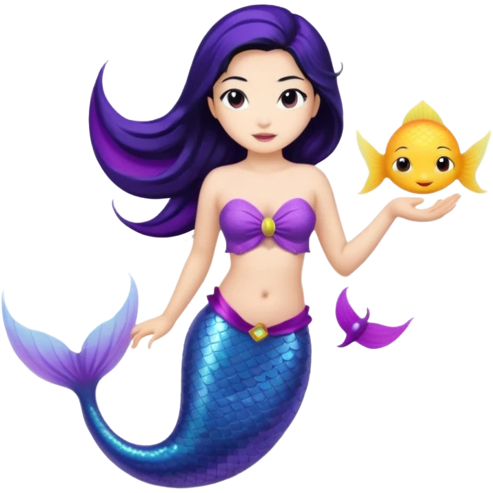 Asian mermaid with black hair and purple tail  emoji