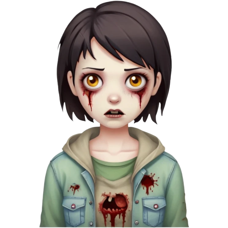 Zombie girl with dark brown short hair emoji