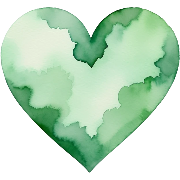 minimalist watercolor heart icon, monochromatic green washes, soft bleeding edges, on textured white paper, serene and emotional, perfect for app icon, transparent background, flat lay --style raw --stylize 150 emoji