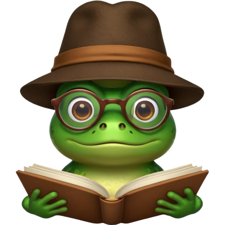 frog wearing hat with glasses and book emoji