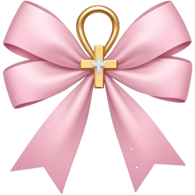 super pale pink bow confetti but the paper confetti are the pale pink bows all spread out with white tiny glitter and then with a cross  emoji