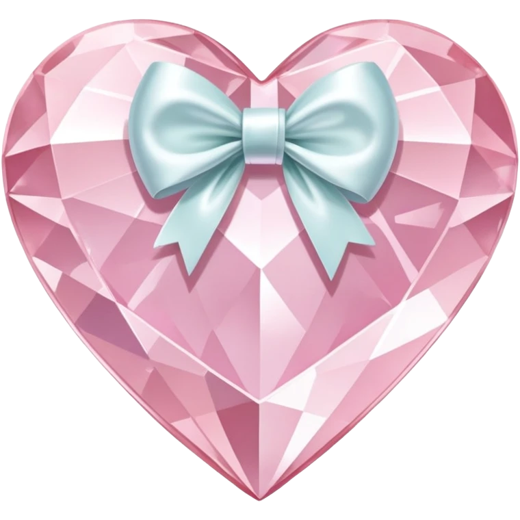 Pastel pink diamond crystal heart with white bow emoji