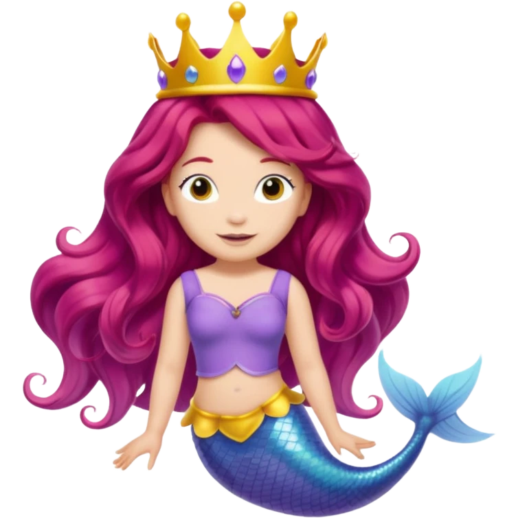 Bubbles the Mermaid from The Wiggles with light skin, long red hair, light lilac outfit, yellow crown emoji