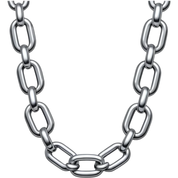 A thick luxury chain emoji made of liquid silver chrome, smooth rounded links, glossy metallic reflections, heavy swag aesthetic, minimalistic iOS emoji style, centered, clean white background emoji
