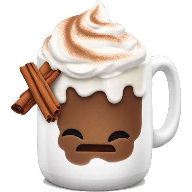 white mug of hot chocolate with whipped cream and cinnamon emoji