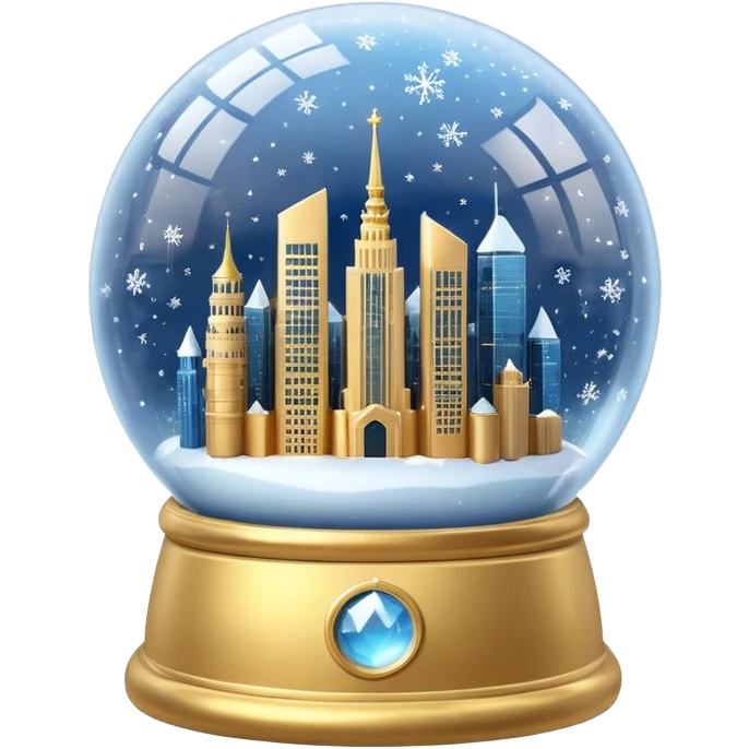 Apple style 3D emoji of a crystal snow globe. Inside the globe are the glowing skyscrapers of Moscow City (Federation Tower and Evolution Tower) covered in snow. Golden sparkles and snowflakes floating inside. High-quality
3D render, glossy glass, soft lighting, isolated on a white background. emoji
