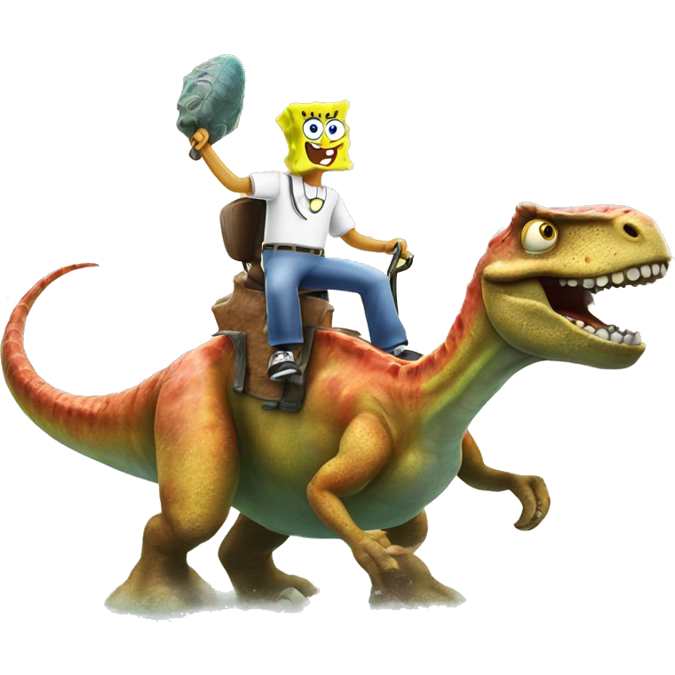 Spongebob squarepants riding a dinosaur emoji