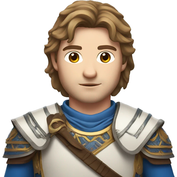 British white male with brown hair and blue eyes wearing a Mongolian warrior outfit emoji