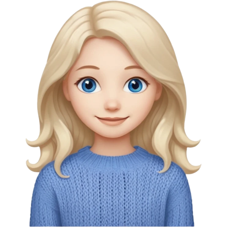 ЗГЕНЕРУЙ ДІВЧИНУ З СВІТЛИМ, БЕЖЕВИМ, ТРОХИ ХВИЛЯСТИМ ВОЛОССЯМ, ОДЯГНЕНУ У В'ЯЗАНИЙ ТІЛЕСНИЙ СВЕТР. В НЕЇ ГОЛУБІ ОЧІ ТА ДОВГЕ ВОЛОССЯ, ВОНА УСМІХНЕНА emoji