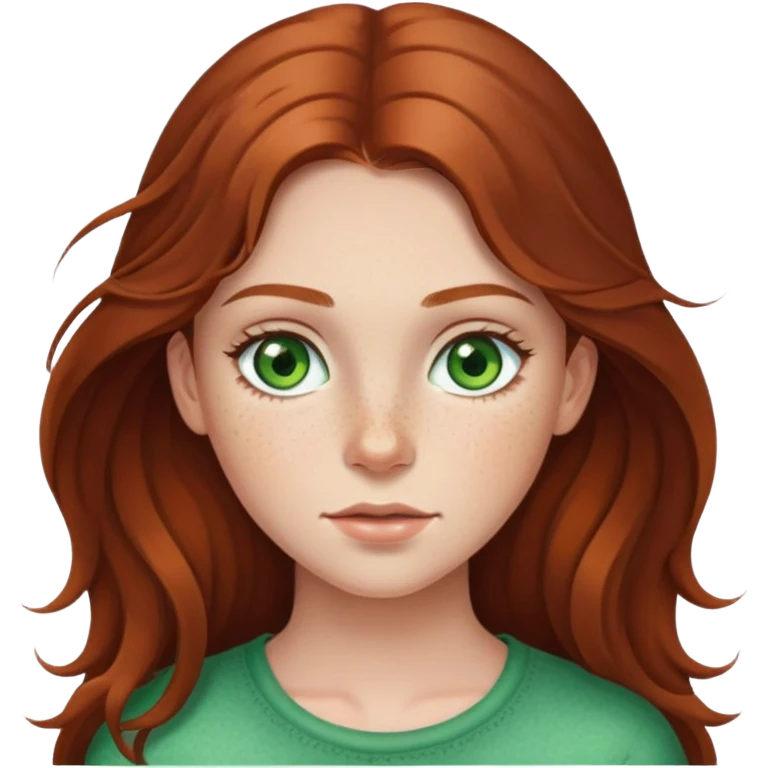 Girl with freckles, long brown hair, and green eyes emoji