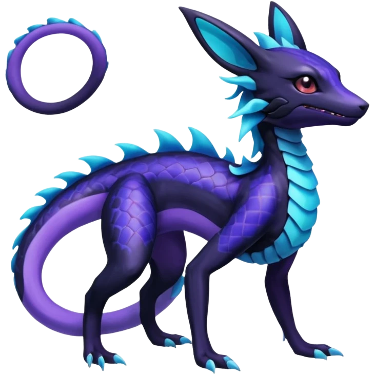 Gothic Scaley Exotic Salandit-Aurorus-Umbreon-Suicune-Fakémon-hybrid-creature (full body), 4 legs emoji