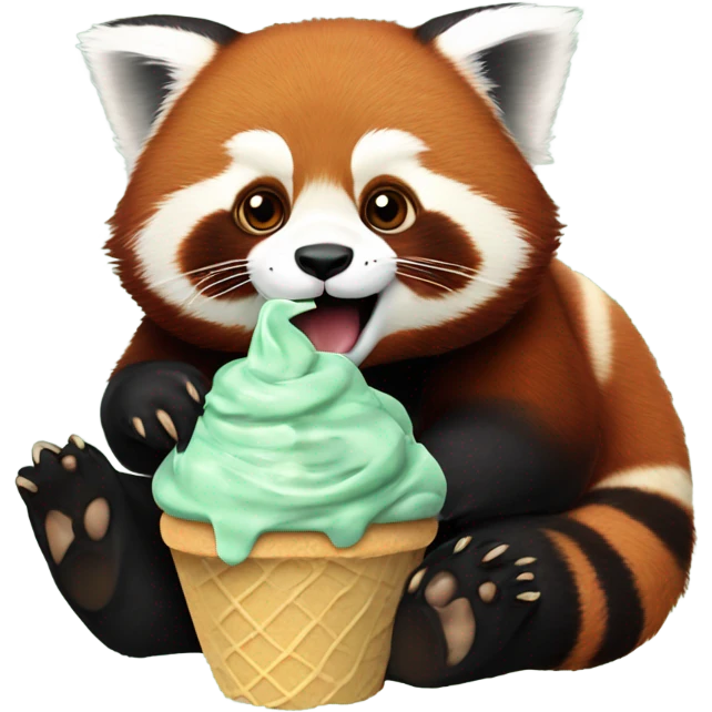 1 chubby extra large realistic Red panda eating mint chocolate chip ice cream  emoji