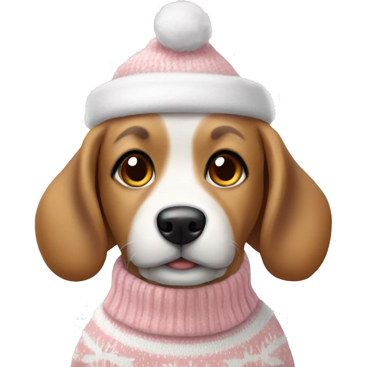 Dog in a light pink and white Christmas sweater  emoji