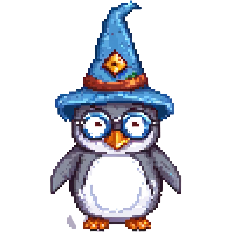 A penguin wizard wearing glasses emoji