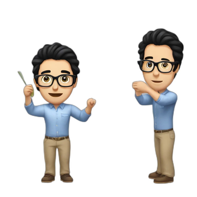 white man black hair and nerd glasses holding a sign writen "Yes, kebab!" emoji