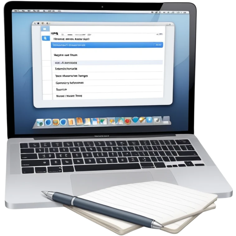 MacBook with online booking system and classic paper notebook with pen side by side, both objects fully visible, no background, no cut-off edges emoji