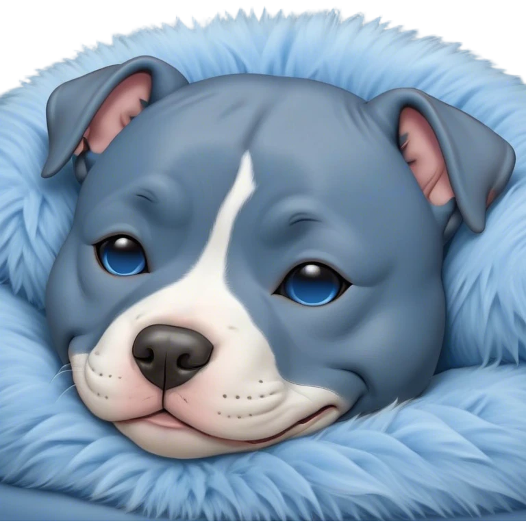 Meme-Worthy Cute Sleeping Blue Staffordshire Bull Terrier Portrait Emoji, Head resting peacefully with a contented smile, showcasing a delightfully compact build and a luxuriously soft blue Fur, eyes shut in a serene nap, Simplified yet hilariously adorable features, highly detailed, glowing with a soft, drowsy light, high shine, relaxed and utterly lovable, stylized with an air of playful laziness, bright and heartwarming, soft glowing outline, capturing the essence of a comically sleepy guardian, so meme-worthy it feels like it could instantly become the next viral sensation of adorable slumber! emoji
