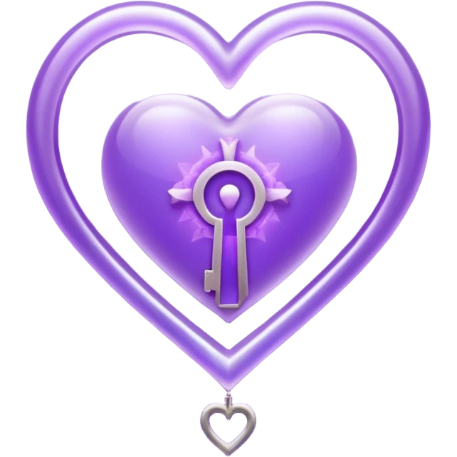 Purple ethereal occult heart floating, glowing key-like sigil at its center, veil-like mist, liminal mystical aesthetic emoji