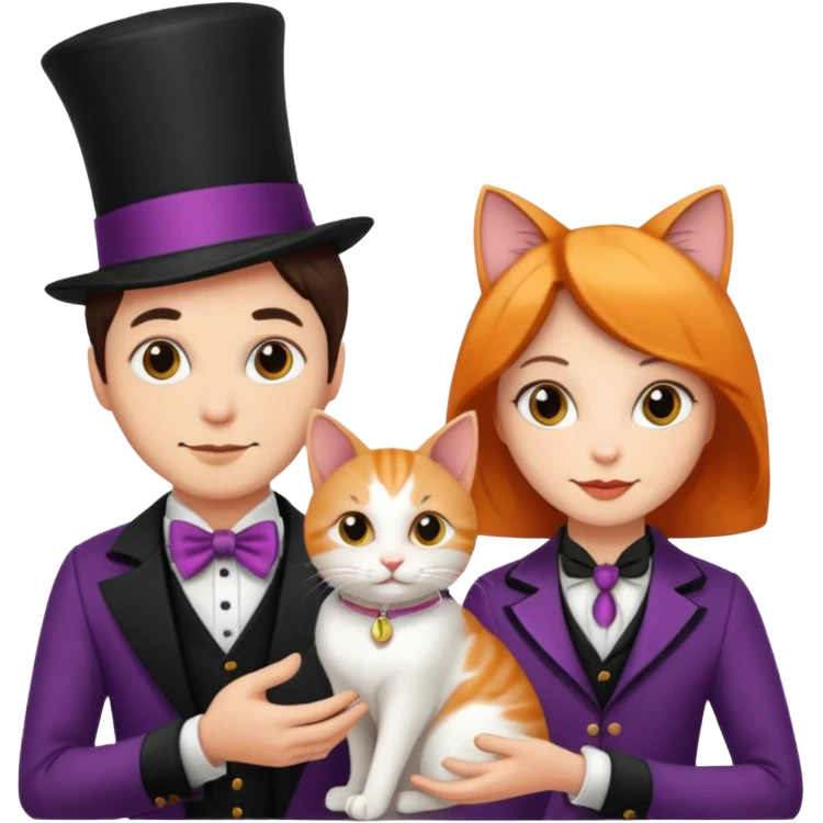 magician couple and their pet cat emoji