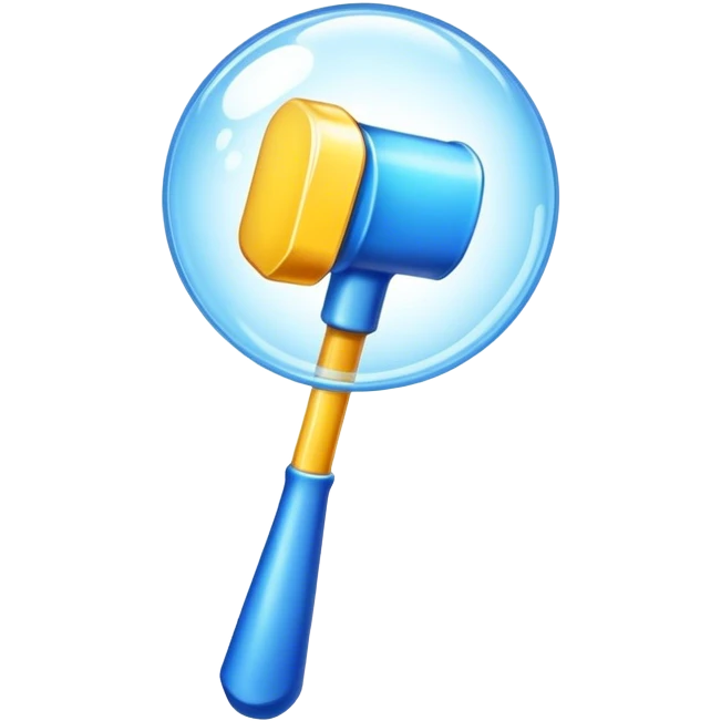 hammer item, props, game casual, stylized, yellow blue color, bubble style emoji