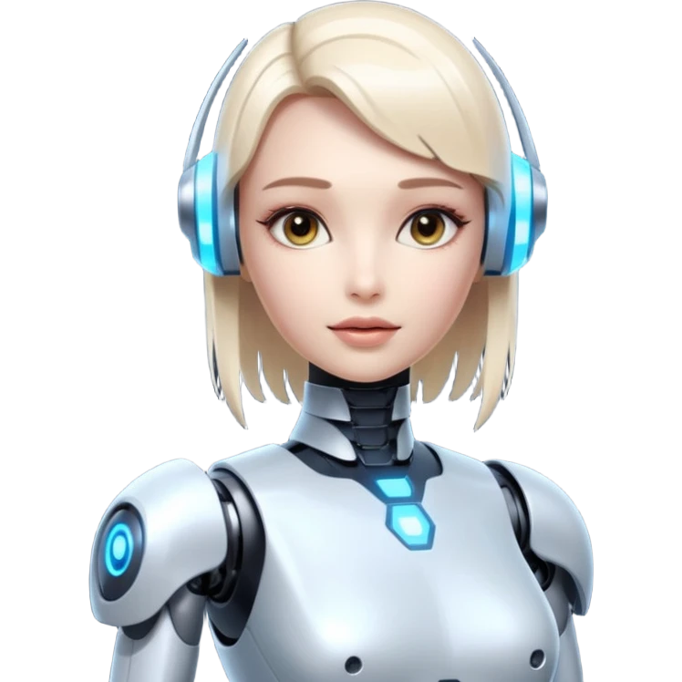 an AI robot, futuristic, digital, glowing, sexy dress emoji